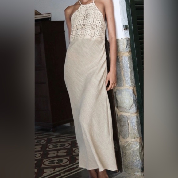 Zara Dresses & Skirts - 🤍 ZARA Crochet Lace Linen Blend Maxi Dress | Boho Summer | Cream |